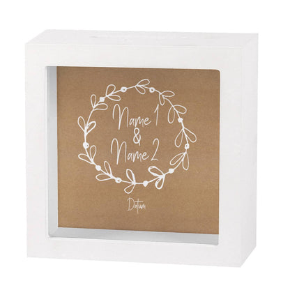 Name und Datum der Verliebten auf Bilderrahmen Spardose