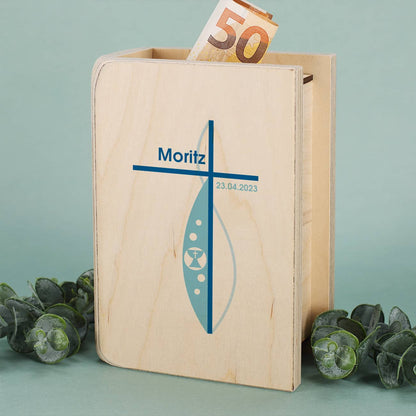 Holzspardose mit persönlichem Druck