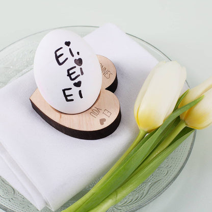 Holzeierbecher in Herzform "Ei love you"