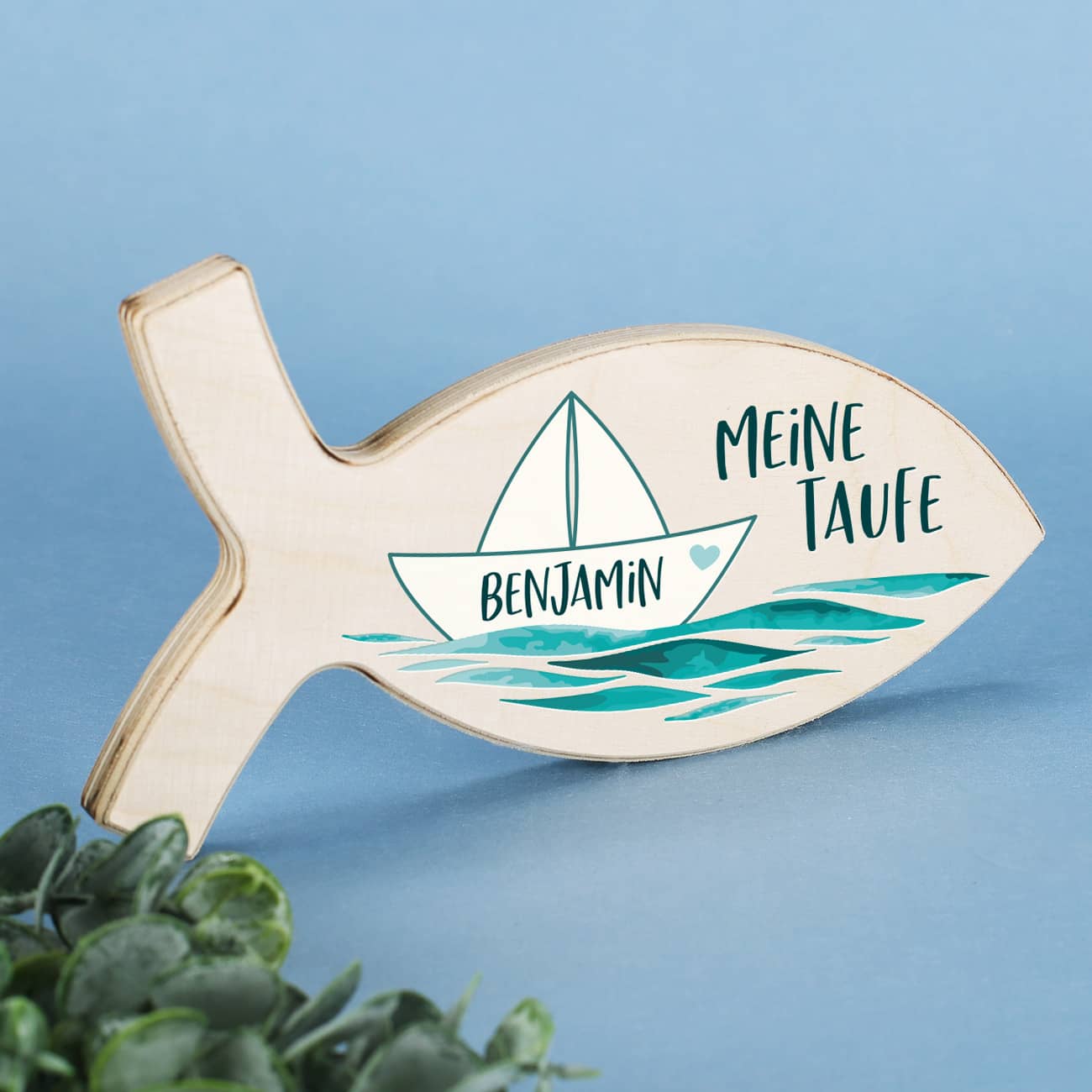 Hol Fish Holzfisch zur Taufe | Name – geschenke-online.at
