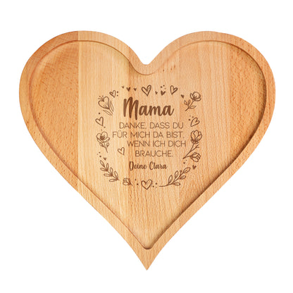 Herz Frühstücksbrettchen & Servierbrett aus Holz mit Gravur | Geschenk zum Muttertag & Geburtstag