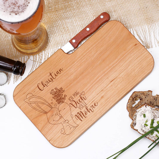 Schneidebrett mit integriertem Messer, Oster Motiv und Name nach Wunsch als Gravur