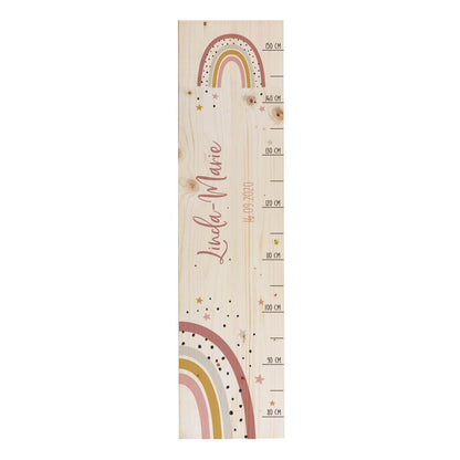 Messlatte aus Holz mit Regenbogen Motiv mit Name und Datum