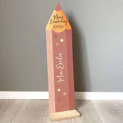 Schöner Holzaufsteller mit Standfuß zur Einschulung