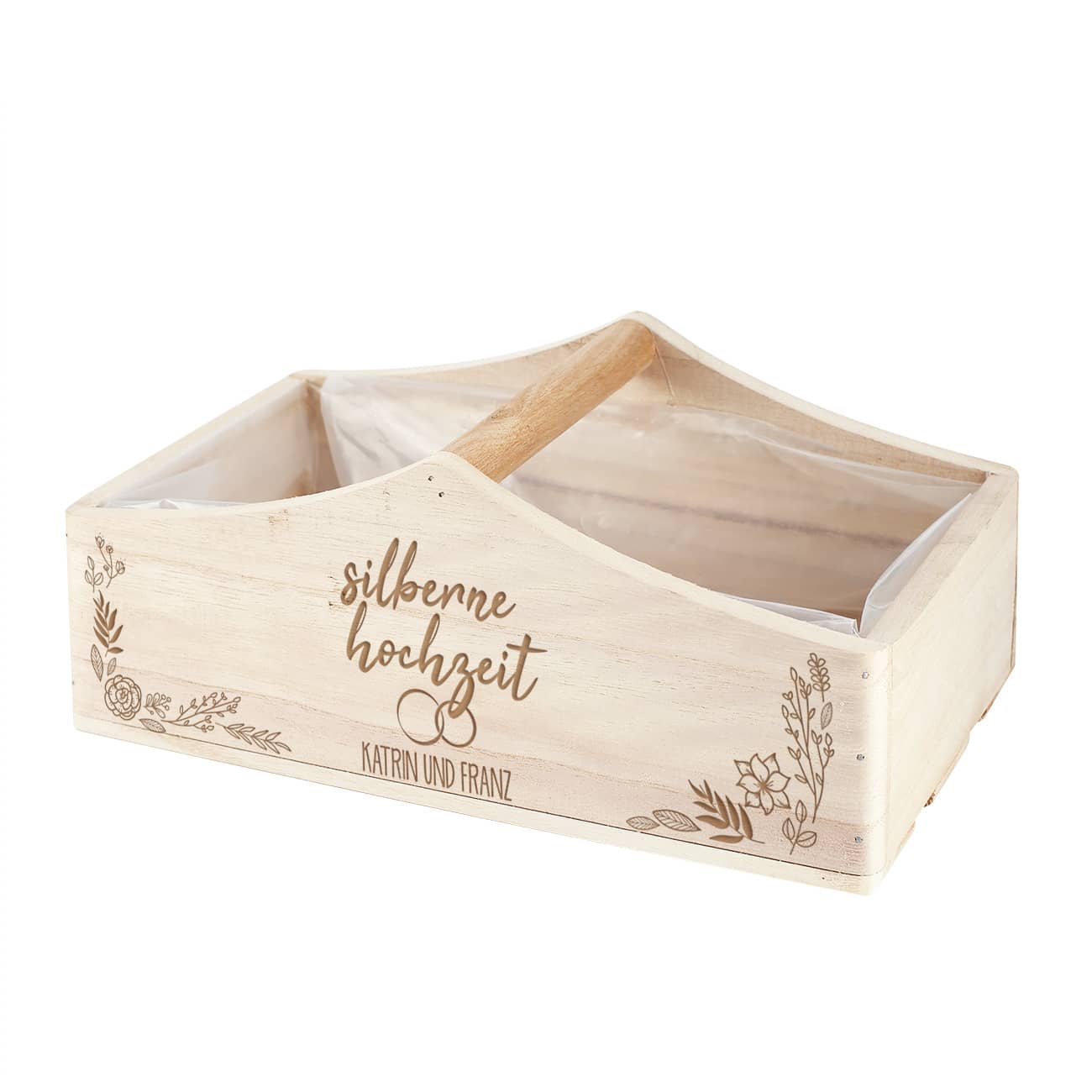 Holzkorb zum 25. Hochzeitstag mit Personalisierung