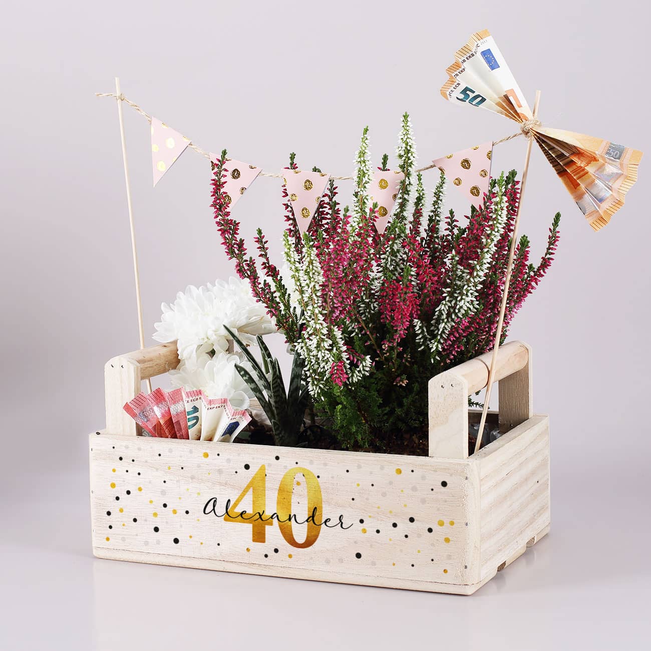 Pflanzkorb zum Geburtstag mit Name und Alter