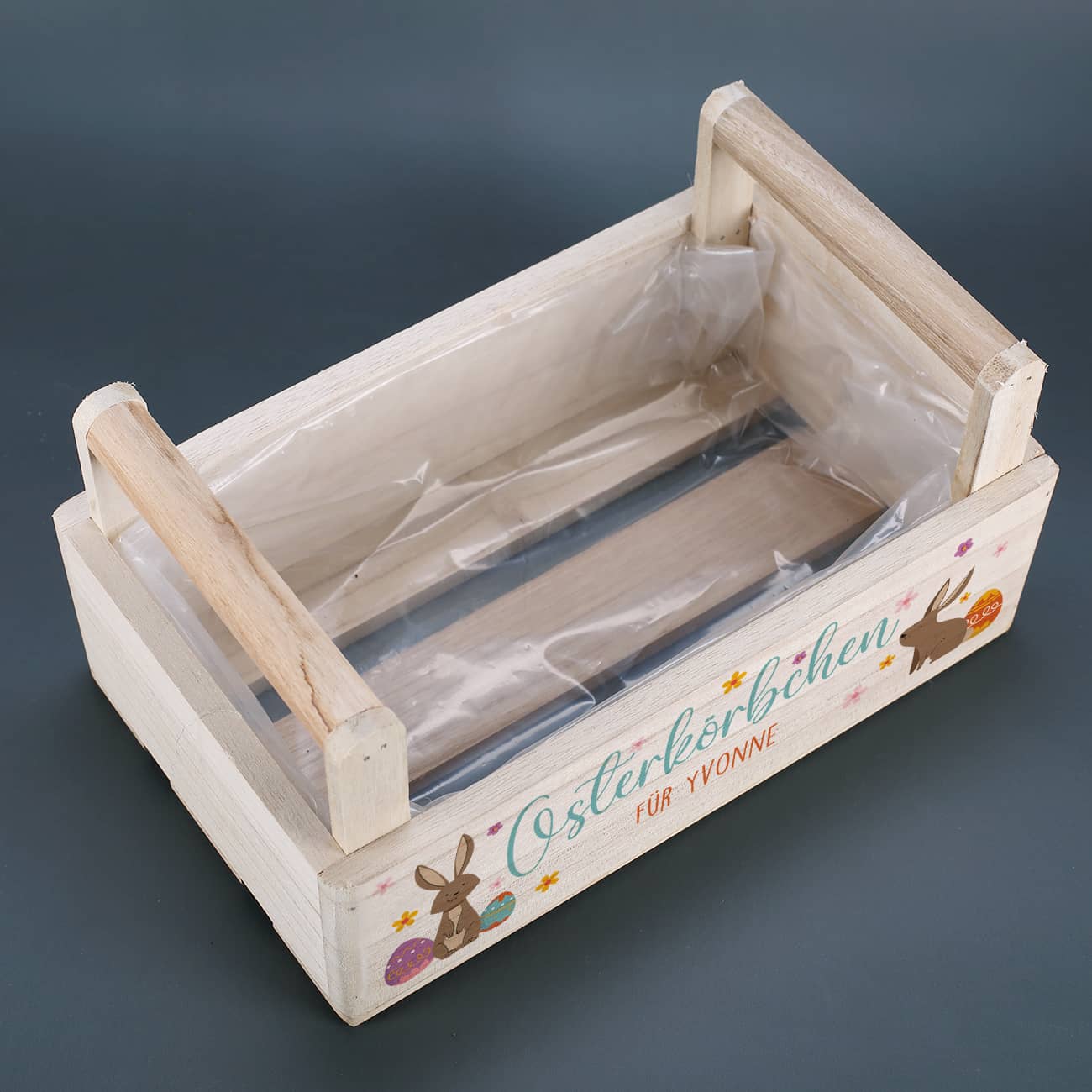 Holzkiste mit Tragegriffen & Folie ausgekleidet