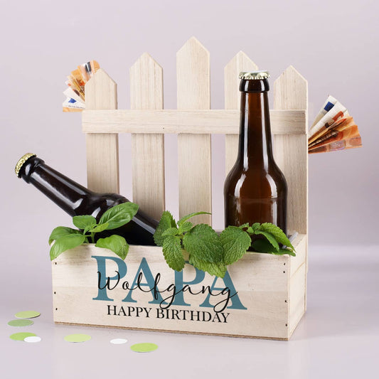 Pflanzkorb auf Holz mit Zaun für Papa zum Vatertag