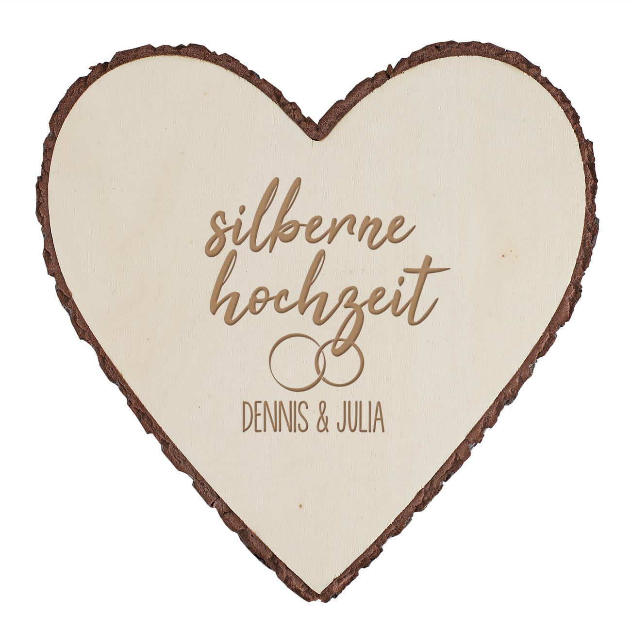 Holzscheibe zur silbernen Hochzeit mit Ihren Wunschnamen verziert