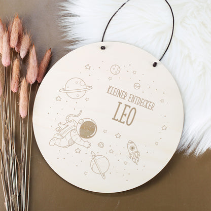 Türschild aus Holz mit Weltraum-Motiv fürs Kinderzimmer
