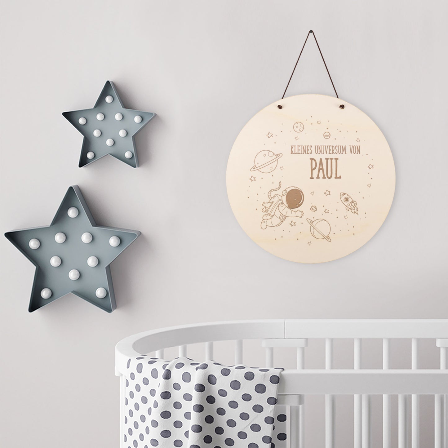 Türschild aus Holz mit Weltraum-Motiv fürs Kinderzimmer
