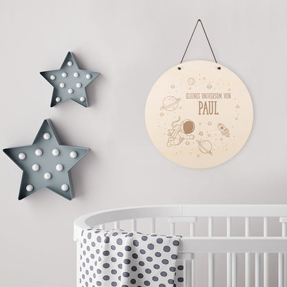 Türschild aus Holz mit Weltraum-Motiv fürs Kinderzimmer