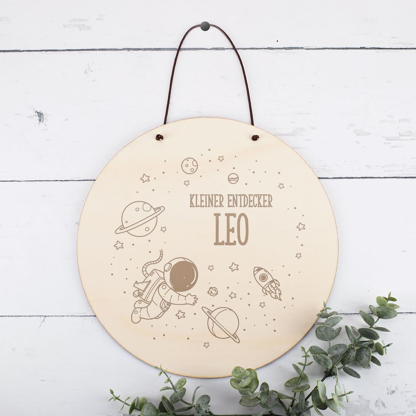 Türschild aus Holz mit Weltraum-Motiv fürs Kinderzimmer