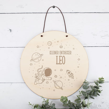 Türschild aus Holz mit Weltraum-Motiv fürs Kinderzimmer