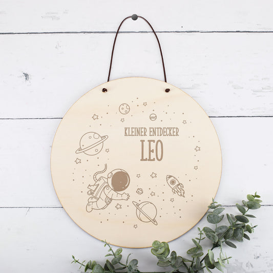Türschild aus Holz mit Weltraum-Motiv fürs Kinderzimmer
