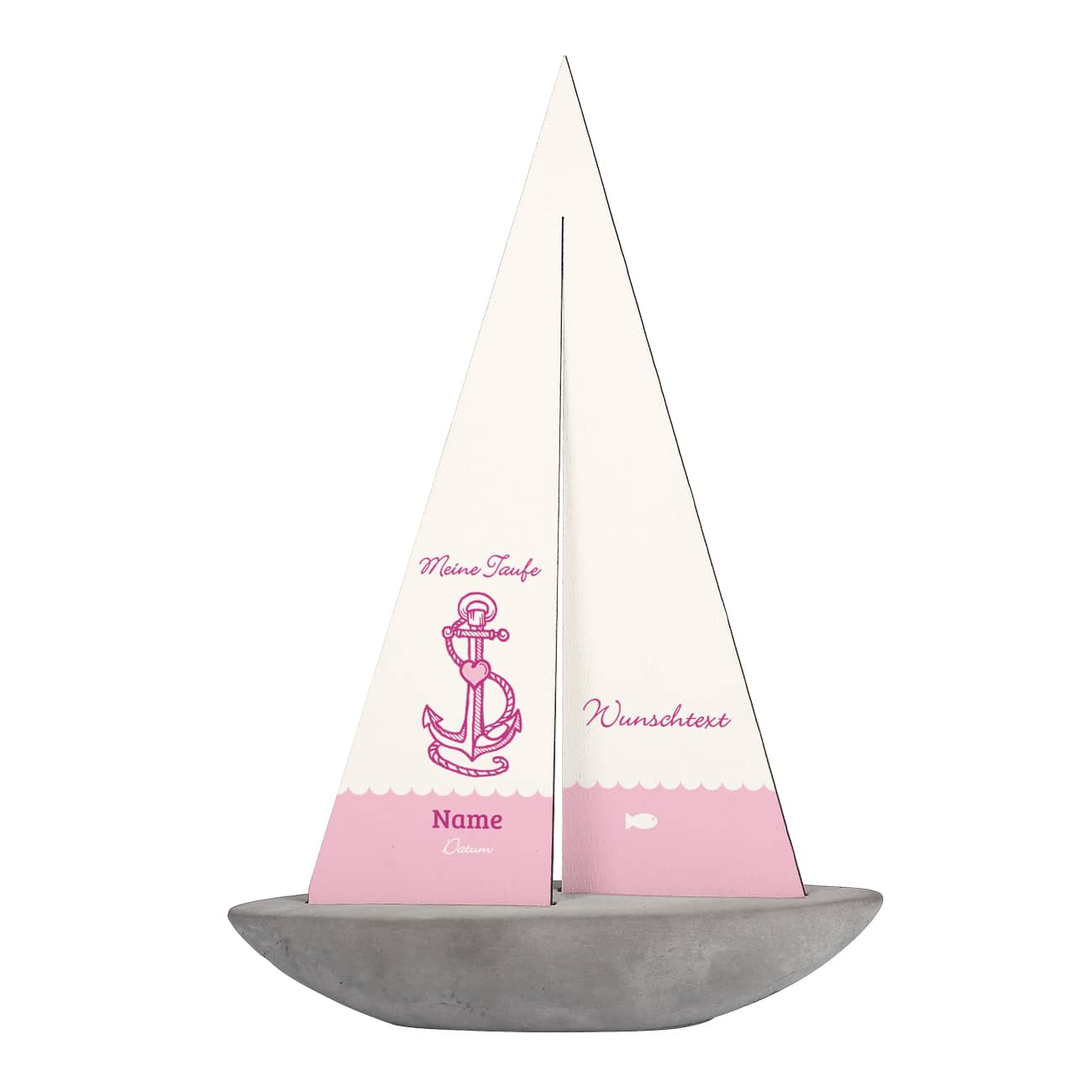 Segelschiff mit Name, Datum und Wunschtext