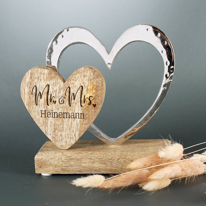 Mr & Mrs Herzskulptur zur Hochzeit mit edler Gravur