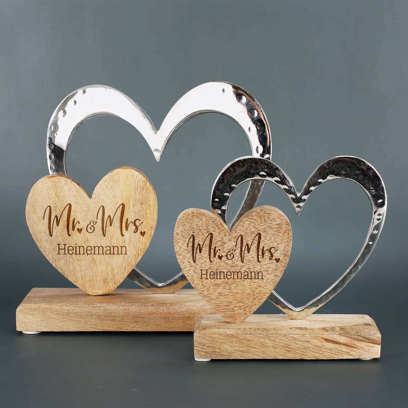 Mr & Mrs Herzskulptur zur Hochzeit mit edler Gravur