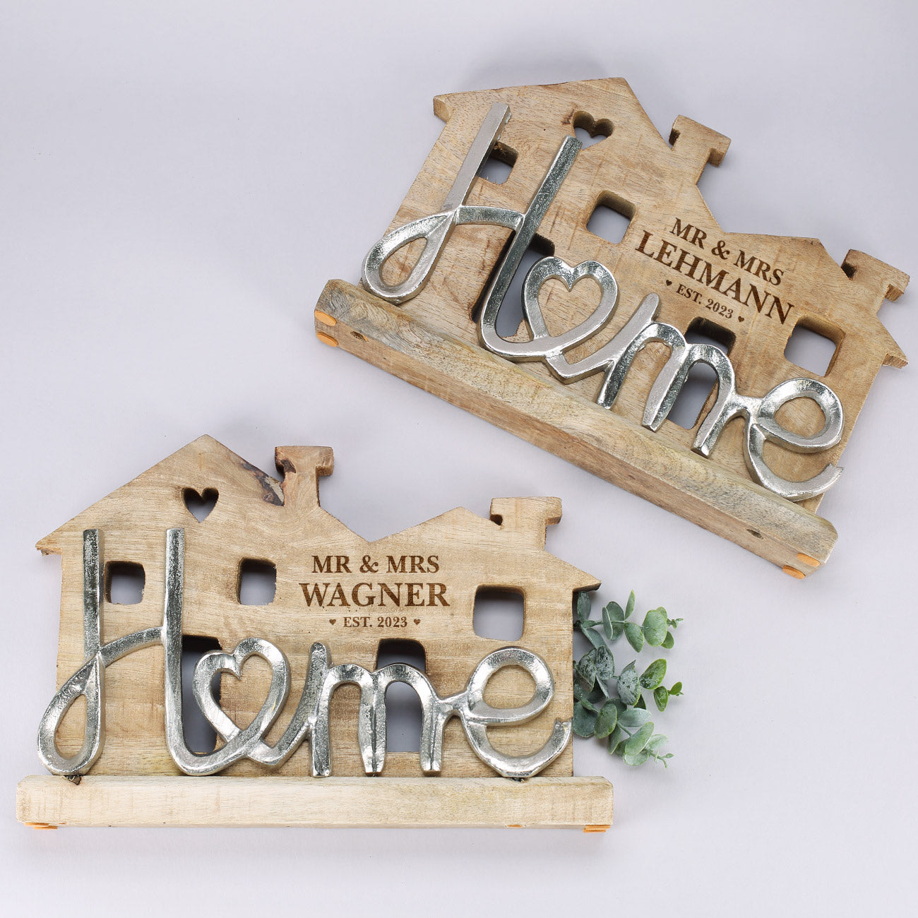 Große Holzskulptur - Home - als Hochzeitsgeschenk mit Gravur