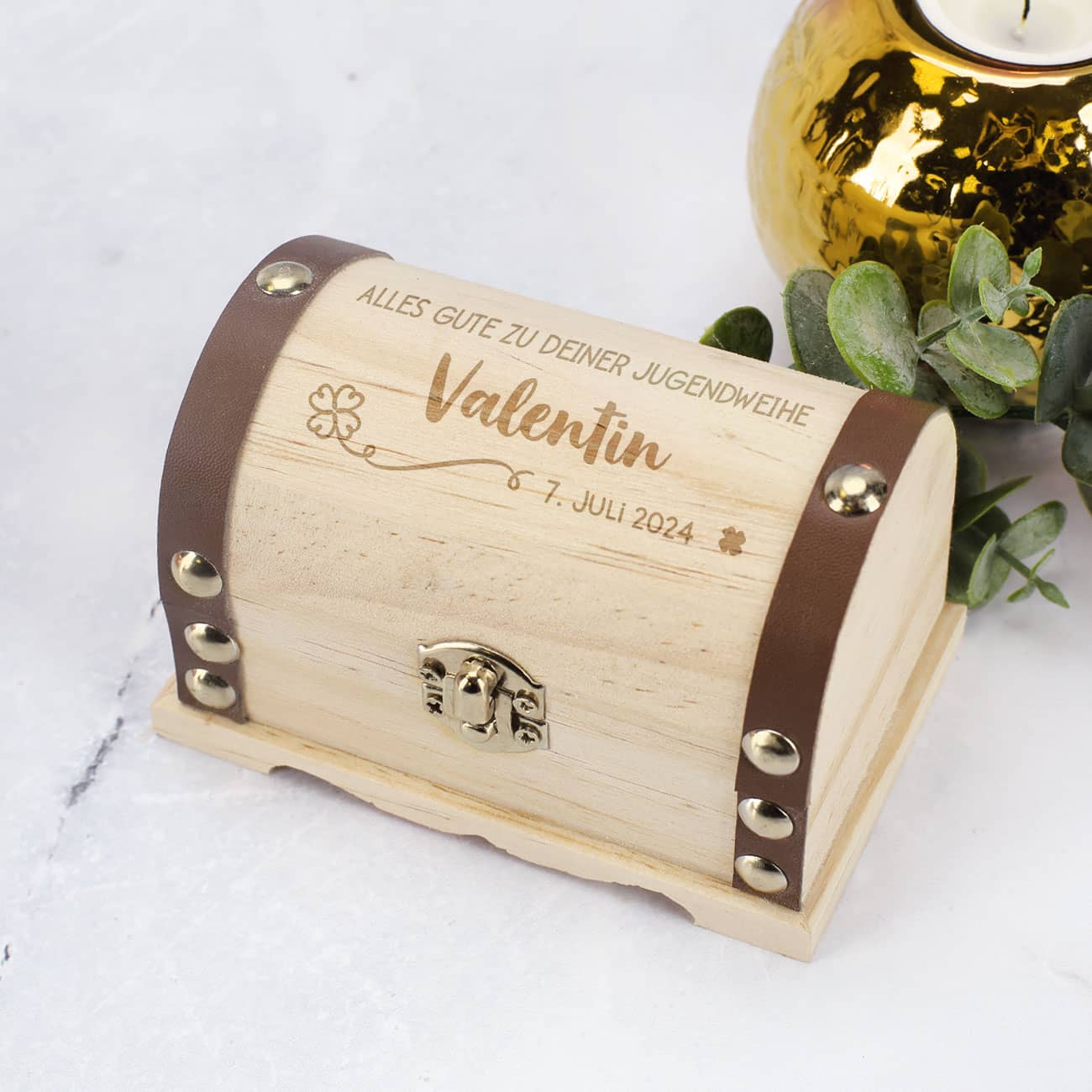 Schatztruhe zur Jugendweihe mit Name & Datum graviert, 3 Größen auswählbar