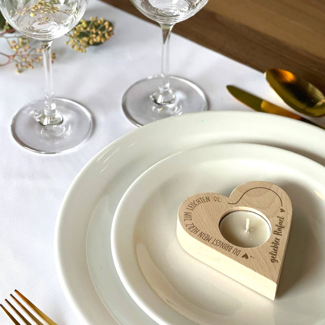 Herz-Teelichthalter mit Wunschtext - Du bringst mein Herz zum Leuchten