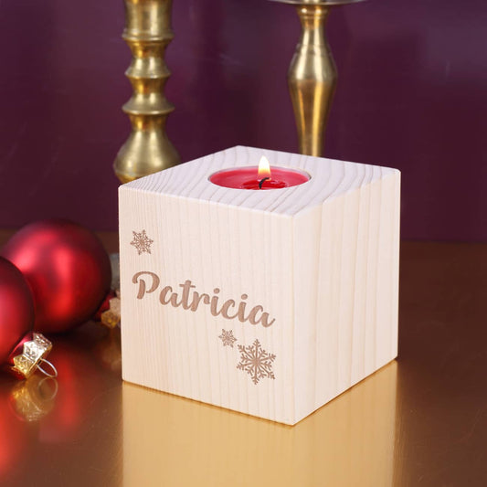Persönliches Teelicht mit Schneeflocken