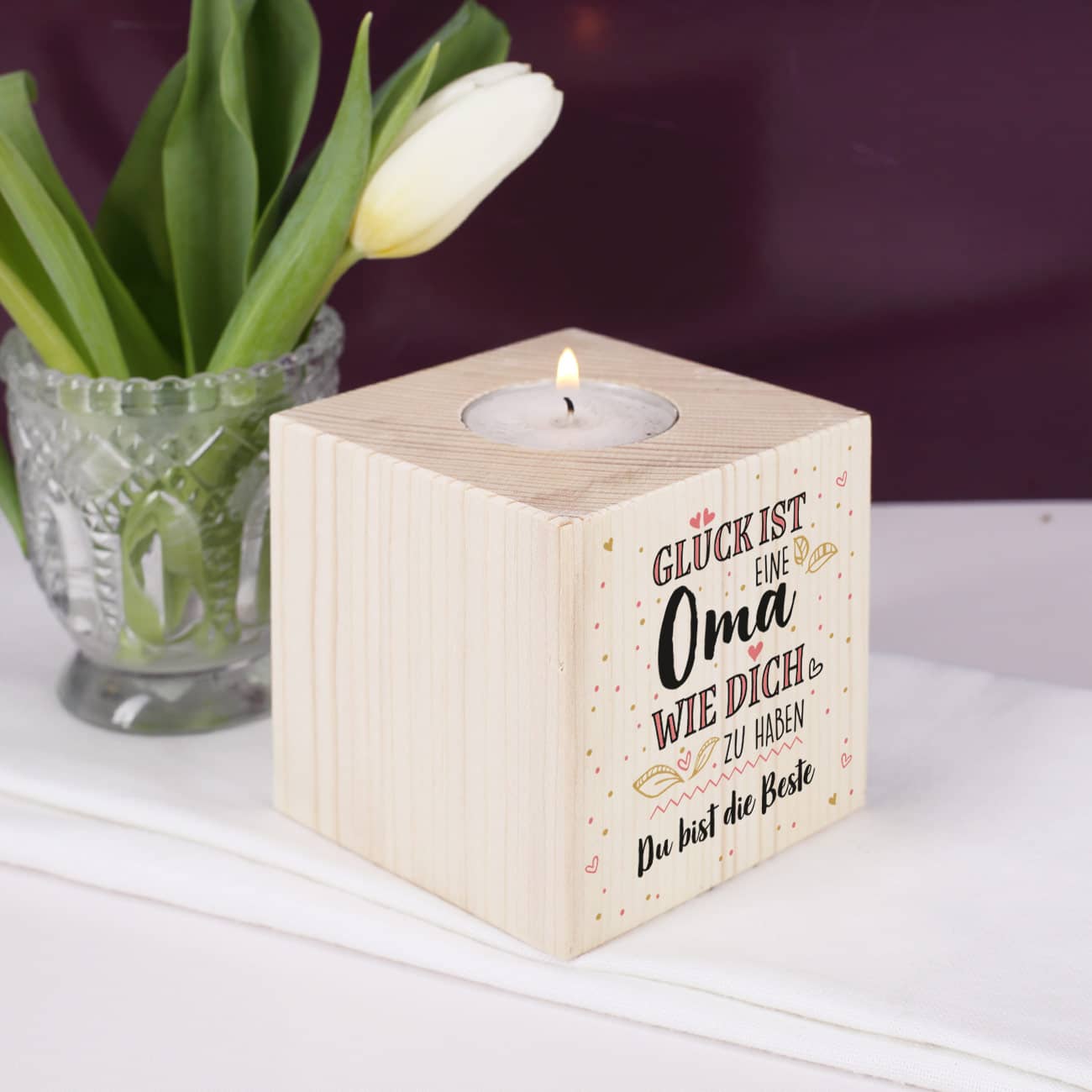 Glück ist eine Oma wie dich zu haben - Holz Teelicht