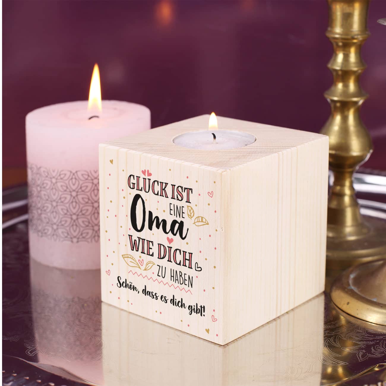 Bedrucktes Holz Teelicht für Omas