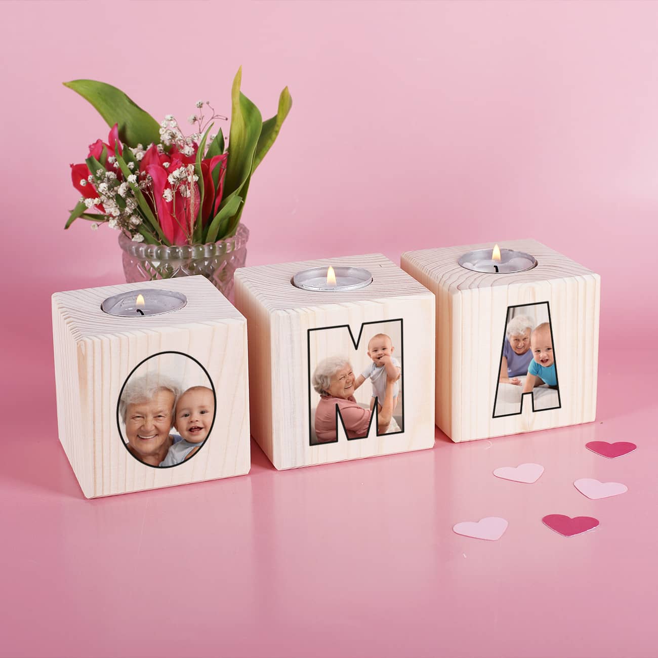 Teelichthalter für die beste Oma mit 3 Fotos