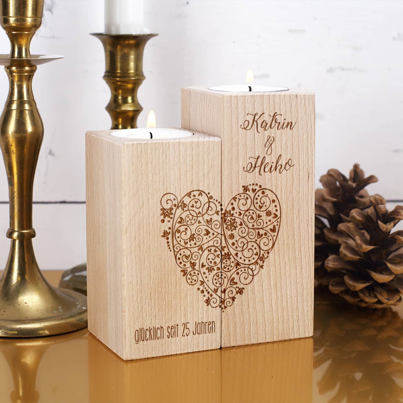 Teelichthalter aus Holz zur Hochzeit