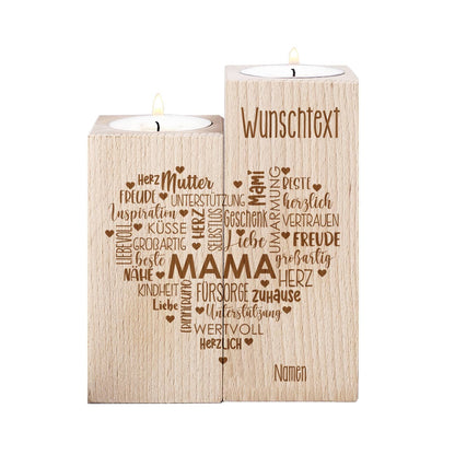 Muttertagsgeschenk - Teelichthalter aus Holz mit graviertem Wunschtext