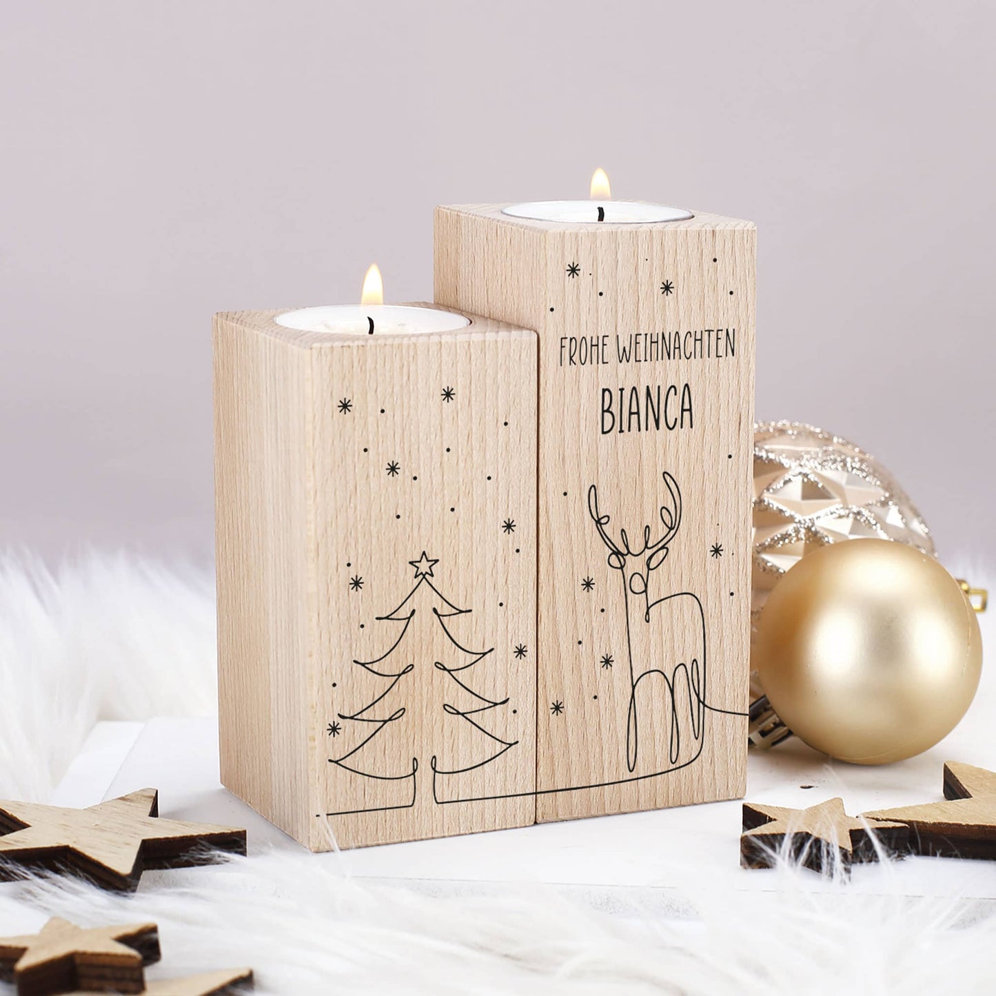 Personalisierter Teelichthalter bedruckt mit Text nach Wunsch