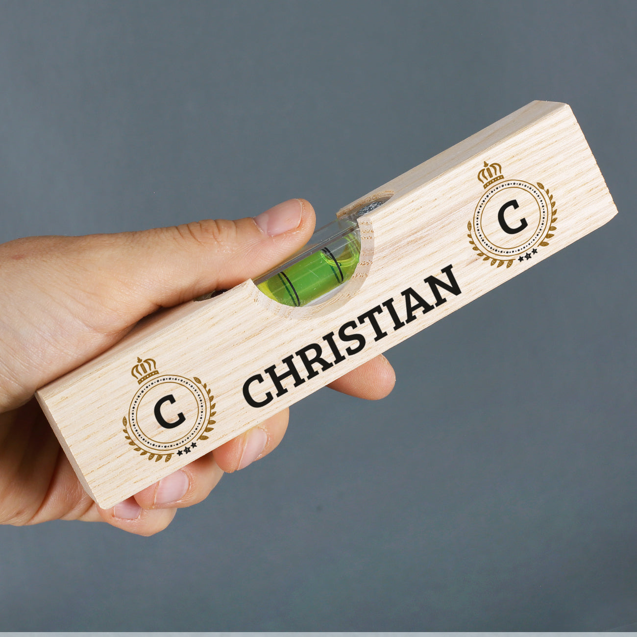 Mini Wasserwaage mit Name und Initiale bedruckt