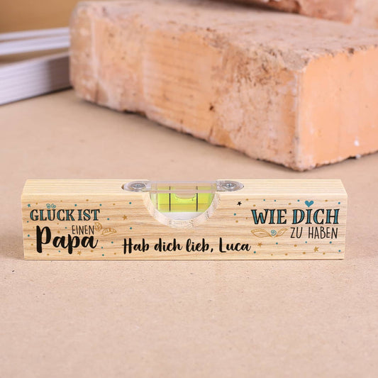 Mini Wasserwaage zum Vatertag aus Holz mit Text bedruckt