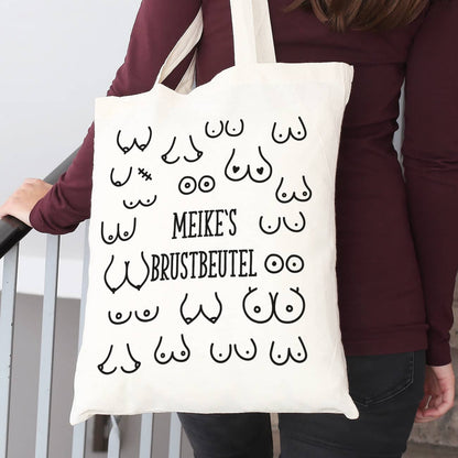 Jutebeutel mit coolem Busen-Motiv und Text nach Wunsch bedruckt
