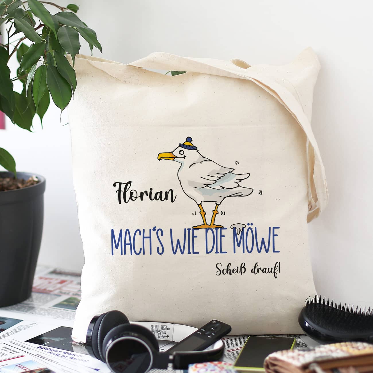 Mach's wie die Möwe... - lustiger Einkaufsbeutel mit Name