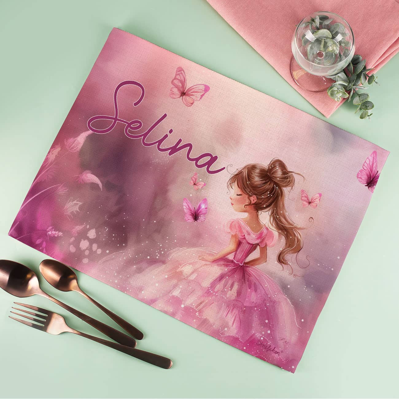 Platzdeckchen aus Stoff mit Prinzessin und Namensaufdruck
