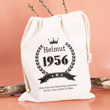 Personalisierter Stoffbeutel Größe M mit Name Helmut und Jahr 1956 als Geburtstagsgeschenk
