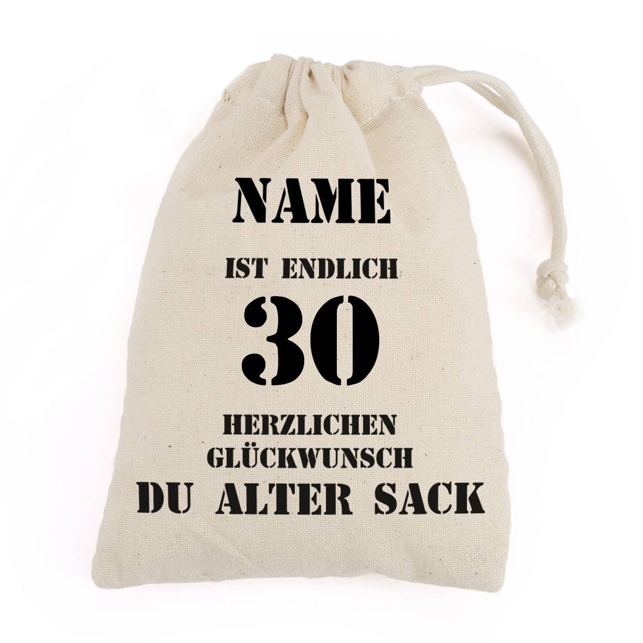 Baumwollbeutel für einen alten Sack mit Personalisierung