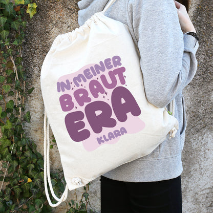 JGA Baumwoll-Rucksack mit Wunschname für die Braut-to-be | Schwarz & Natur