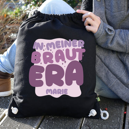 JGA Baumwoll-Rucksack mit Wunschname für die Braut-to-be | Schwarz & Natur