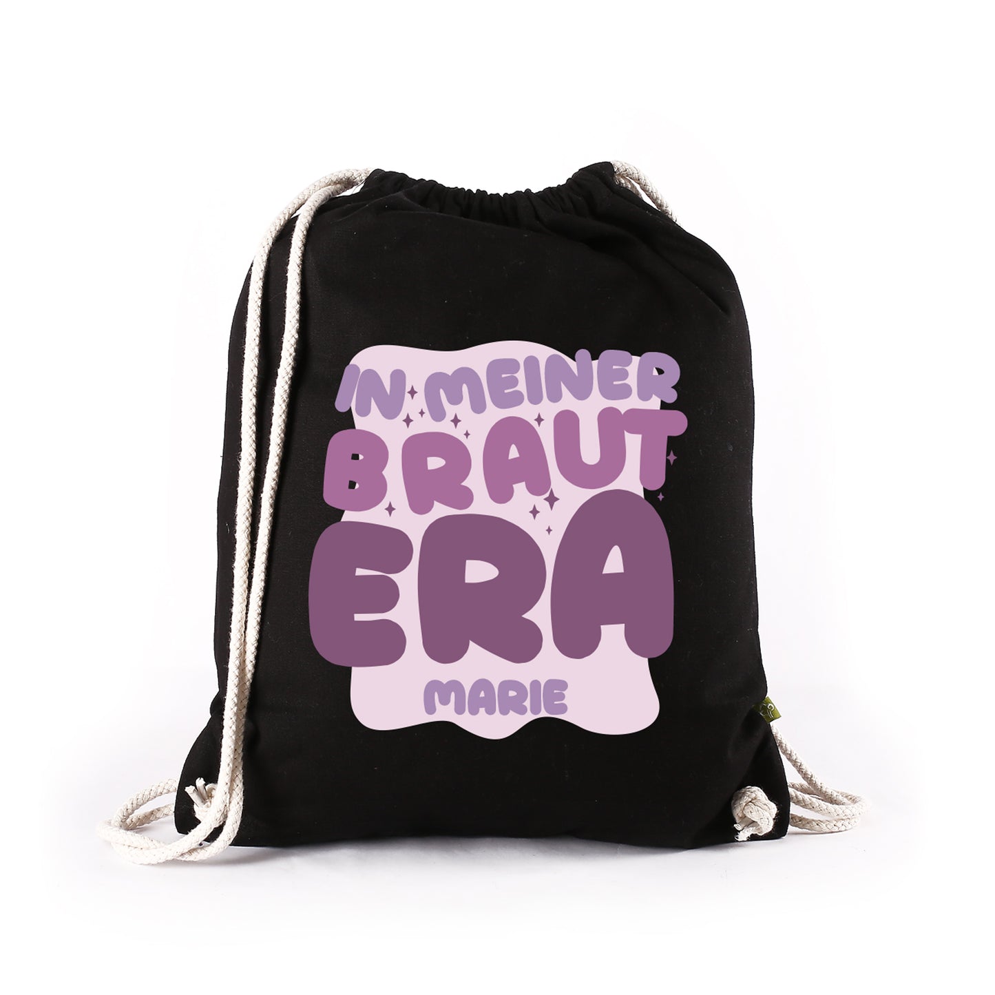JGA Baumwoll-Rucksack mit Wunschname für die Braut-to-be | Schwarz & Natur