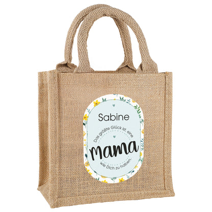 Personalisierbare Jute-Geschenktasche für Mama freigestellt auf weißem Hintergrund