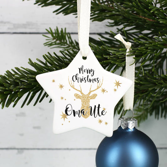 Moderner Christbaumschmuck mit Rentier und Ihrem Wunschnamen