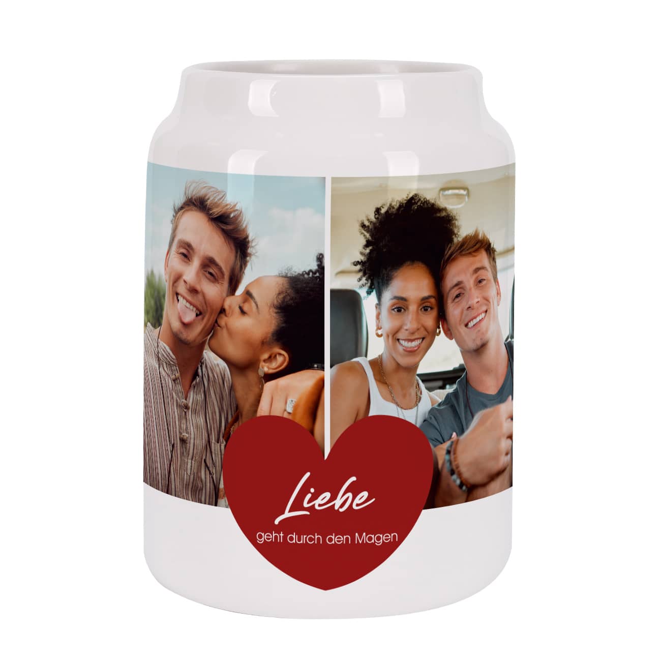 Besteckhalter mit zwei Bildern, einer Form und Farbe Ihrer Wahl und zwei Zeilen Wunschtext bedruckt