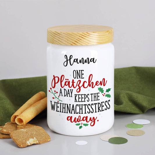 Keksdose aus Keramik mit Holzdeckel und Personalisierung 