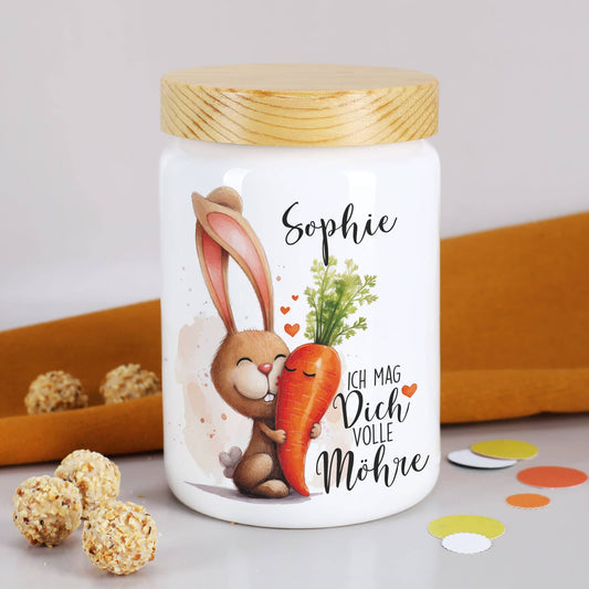 Keramikdose - Ich mag dich volle Möhre - mit Wunschname