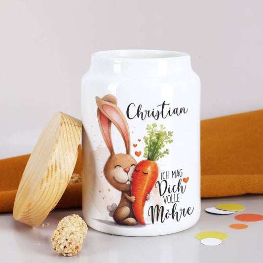 Keramikdose - Ich mag dich volle Möhre - mit Wunschname