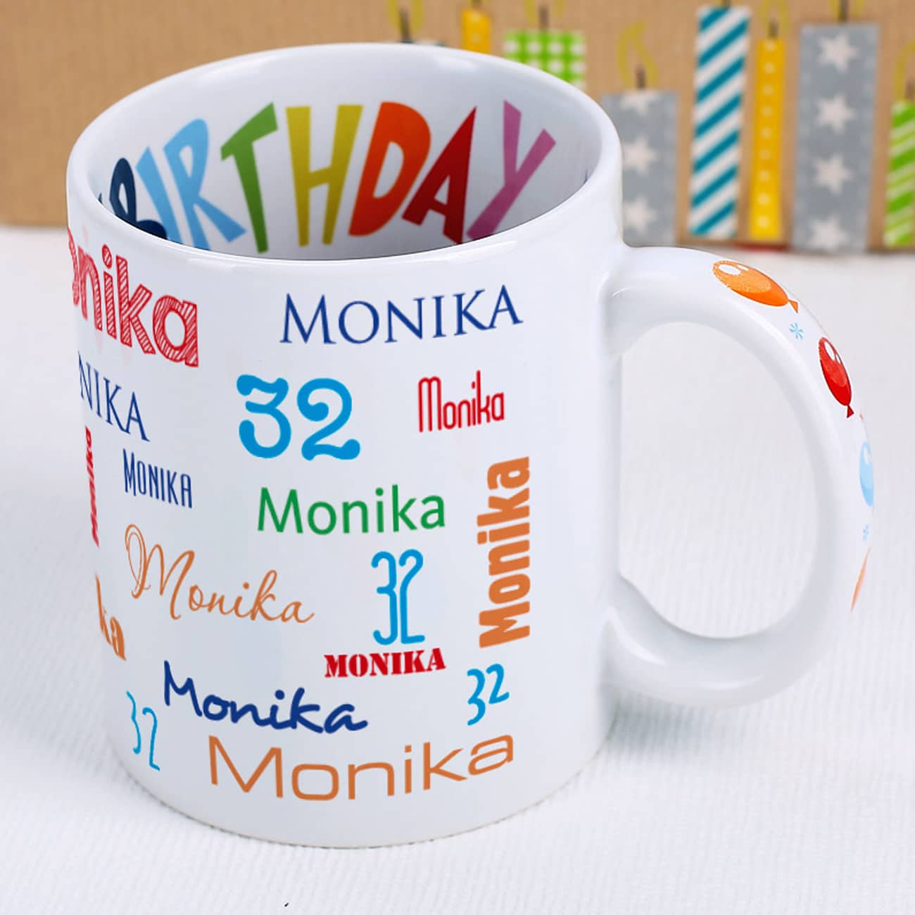 Geburtstagstasse mit Name und Alter bedruckt