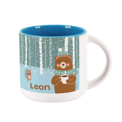 Große Tasse - Winterlandschaft und Bär - mit Name